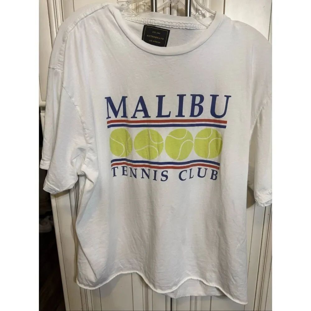 Retro Brand Womens Malibu Tennis Club Graphic Crewneck T-Shirt White Size XL